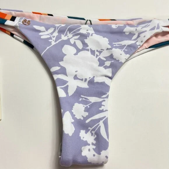 NWT MAAJI SCAPE OF LOVE BIKINI BOTTOM Lavender Floral Striped Cheeky Large L - Picture 4 of 12